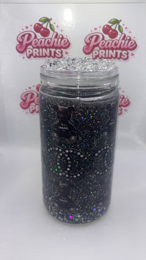Chanel-Inspired Teddy Bear Snow Globe Tumbler