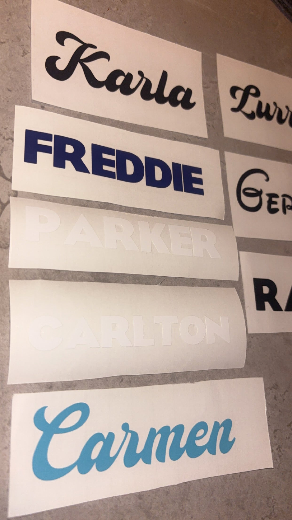 Permanent Vinyl Personalised Names