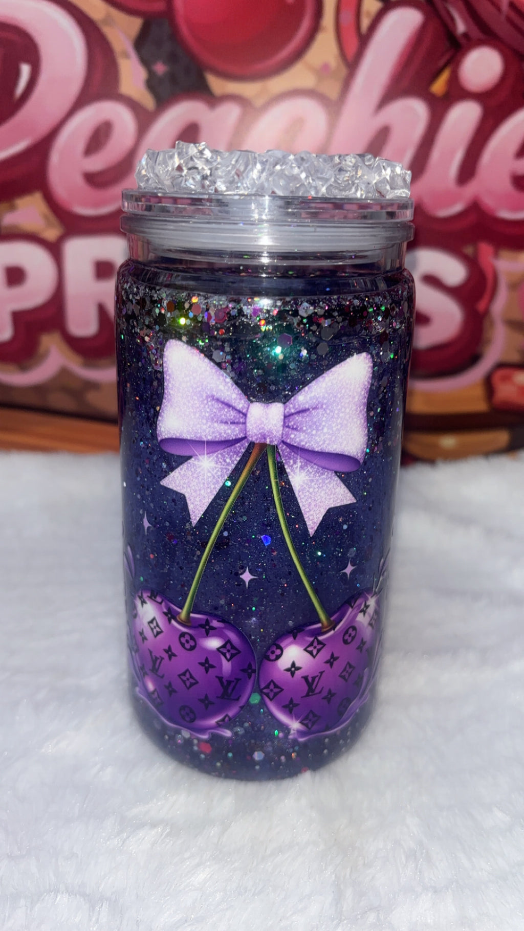 LV Inspired Glitter Waterfall 16oz Snowglobe Tumbler