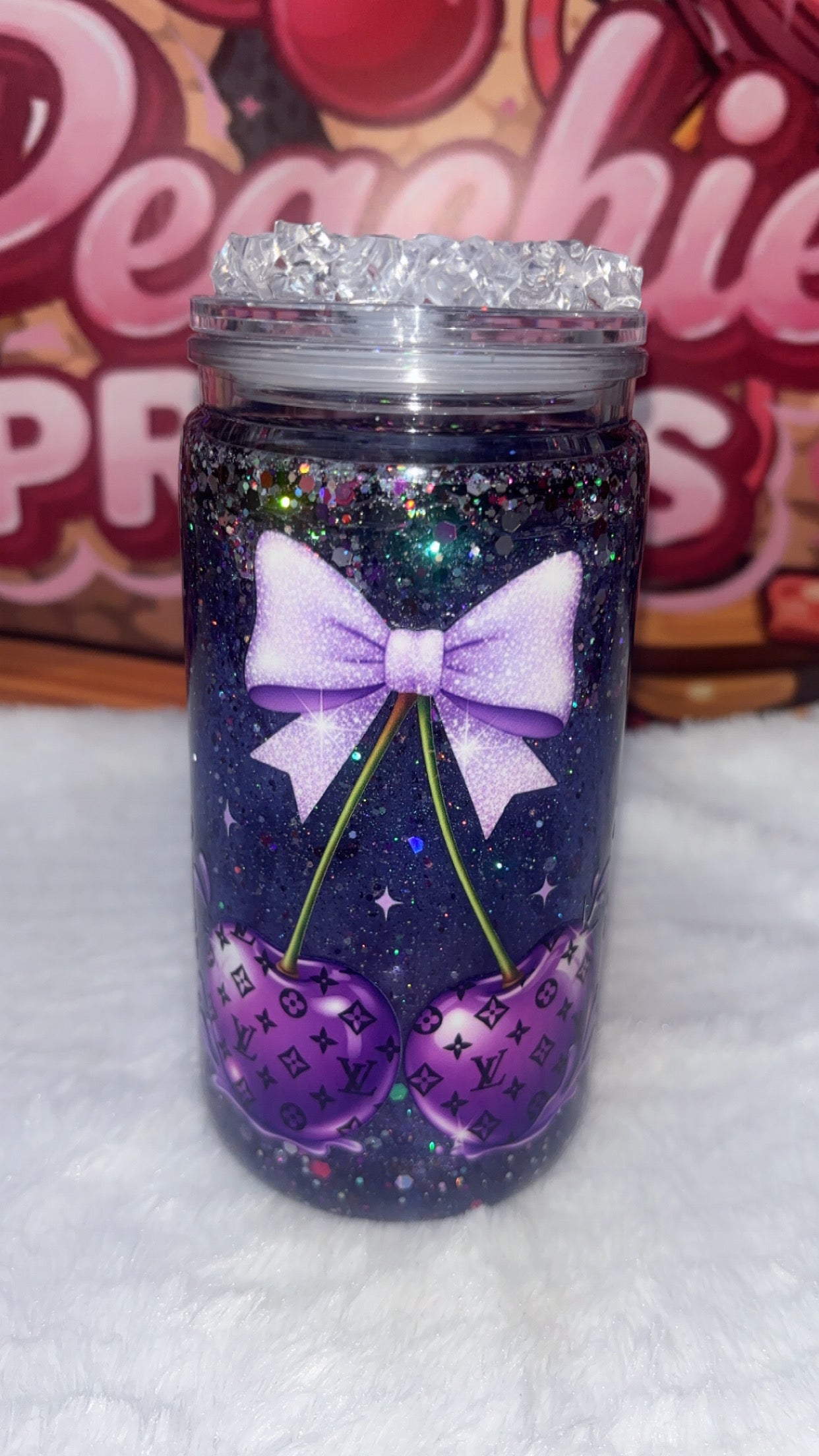 LV Inspired Glitter Waterfall 16oz Snowglobe Tumbler