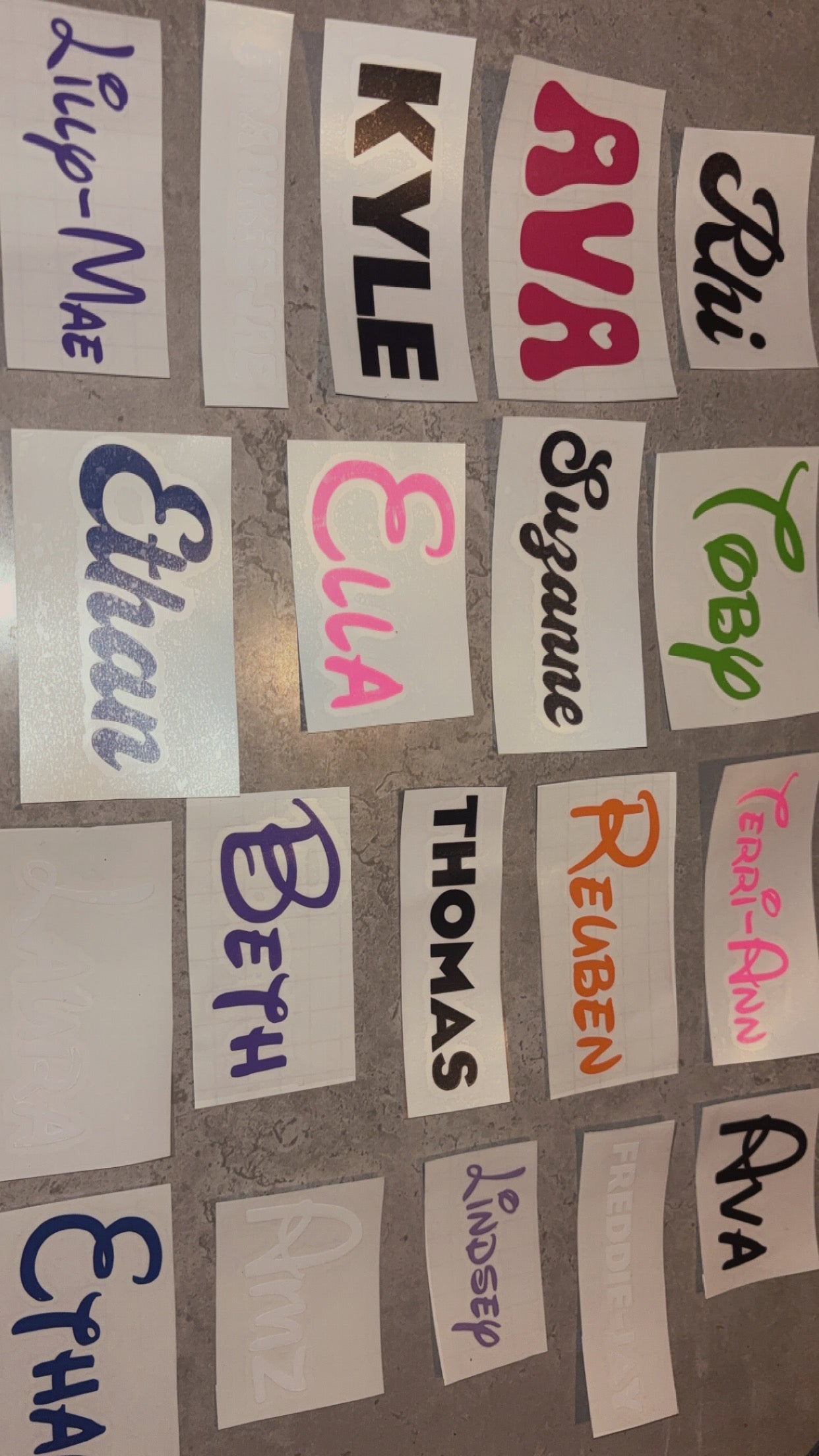 Permanent Vinyl Personalised Names