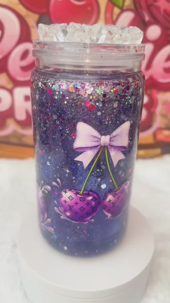 LV Inspired Glitter Waterfall 16oz Snowglobe Tumbler