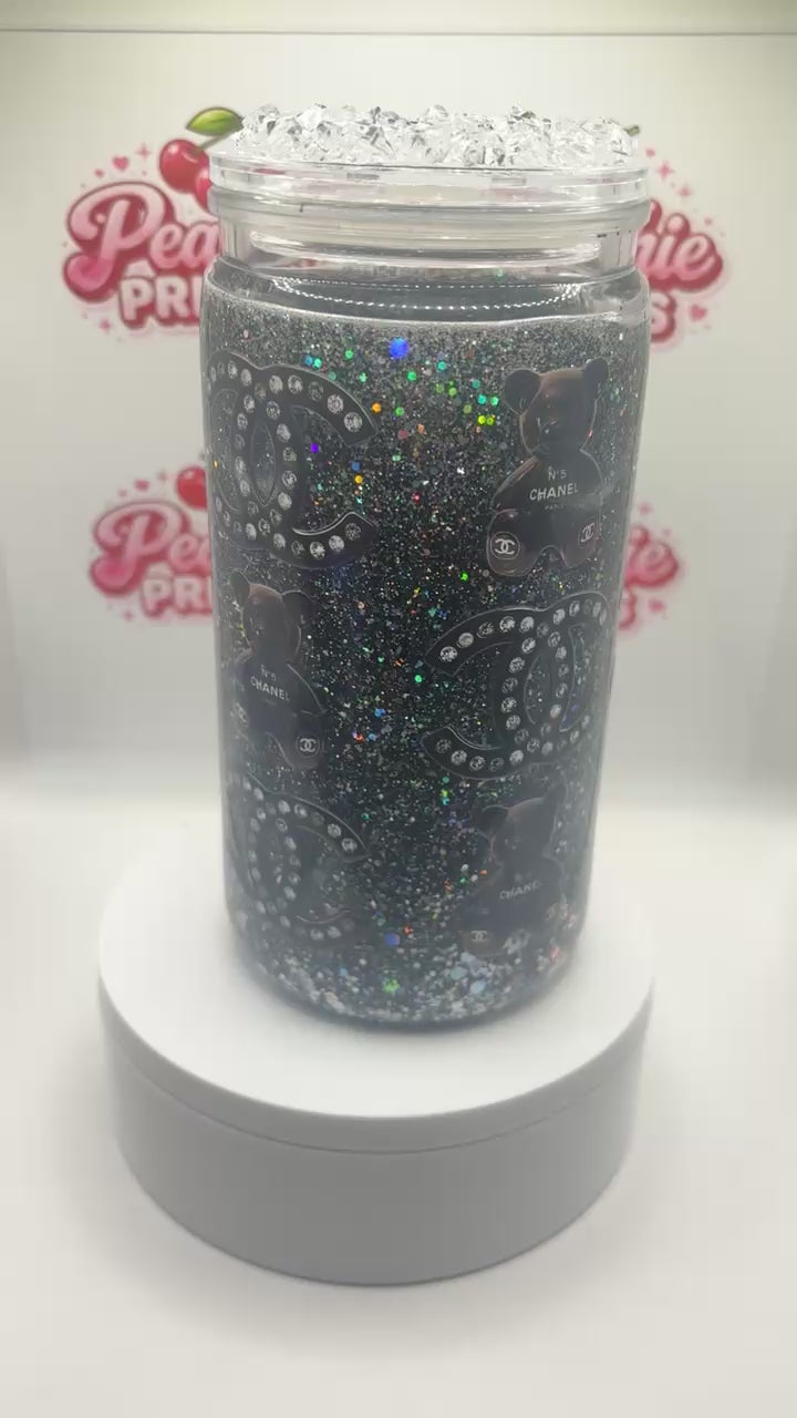 Chanel-Inspired Teddy Bear Snow Globe Tumbler